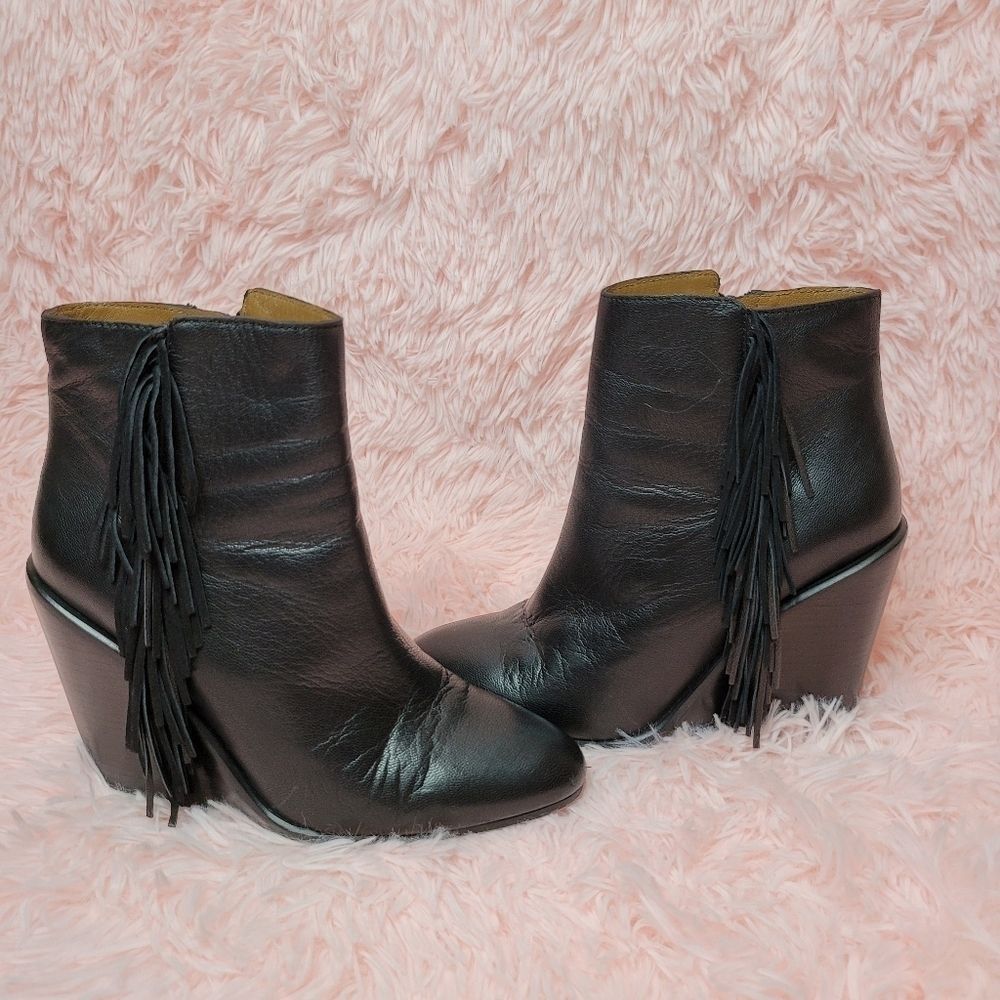 Host PICK 🎆 See by Chloe  Black Wedge Ankle Boots with Fringe - Picture 14 of 16
